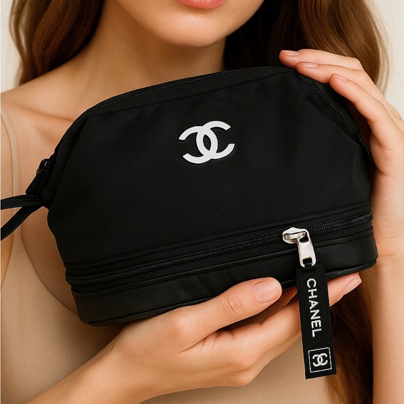 Chanel Black Nylon & Leather Makeup Pouch - Picture 1 of 17